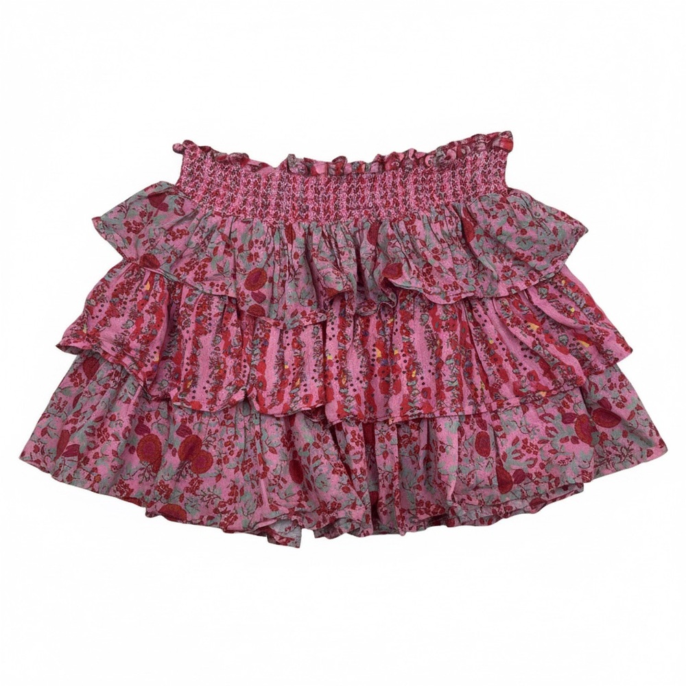Roller Rabbit Pink Floral Ruffle Mini Skirt Size S